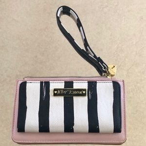 Betsey Johnson Black/White Strip Wristlet